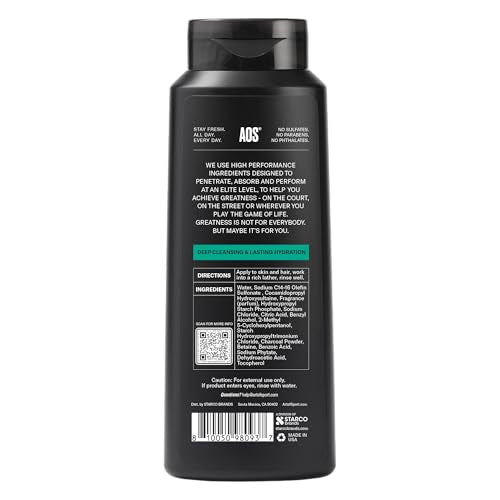 Art of Sport Men¡¯s 2-in-1 Body Wash and Shampoo with Charcoal Activated, Eucalyptus Fragrance, Made for Athletes, Victory Scent, 16 fl oz (Pack of 2)