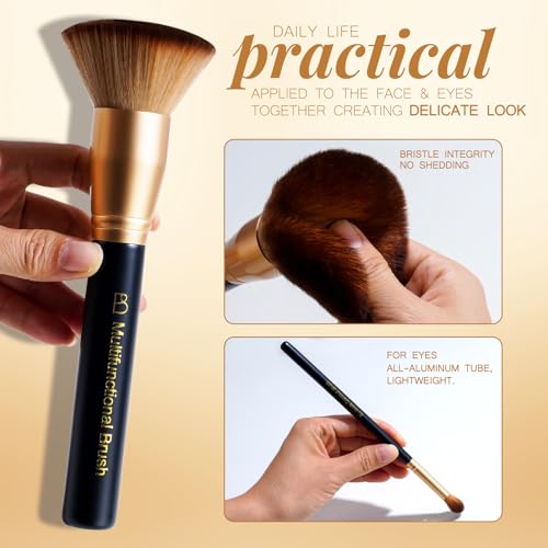 BS-MALL Black Gold Makeup Brush Set with 22 Pcs - Travel-Friendly Kit for Face & Eyes