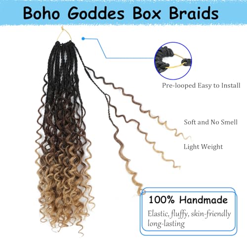 xrngrng Goddess Box Braids Crochet Hair 8 Packs - 1B/30/27, 14-Inch Pre-Looped Boho Braid Extensions