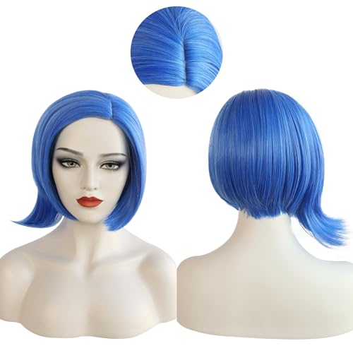 Blue Short Bob Wig for Women - Navy Blue Cosplay Wig with Adjustable Cap, Sad & Upset Style