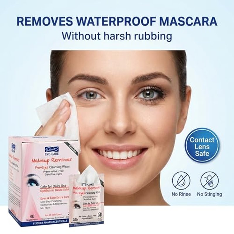 Dr. Fischer Makeup Remover Wipes - Sensitive Skin Formula, Individually Sealed, No Rinse, Eyes and Face Safe