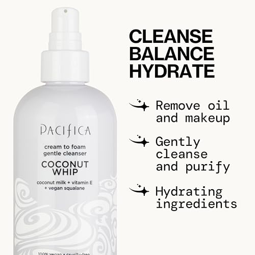 Pacifica Coconut Whip Cream-to-Foam Facial Cleanser - Hydrating Gentle Moisturizing for Dry & Sensitive Skin, 8oz (Pack of 2)