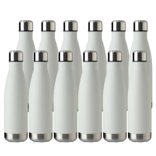 17oz Stainless Steel Sport Water Bottles 12 Pack - White, Leak-Proof & Insulated