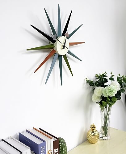 Multicolor Sunburst Wall Clock 18 Inch - Mid Century Modern Home Decor