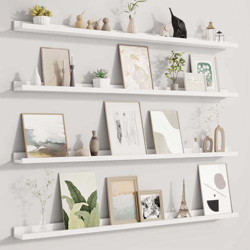 White 48-Inch Picture Ledge Shelf Set of 4 Wall Mounted Photo & Book Shelves