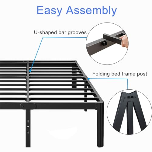 King Bed Frame 18 Inch Heavy Duty Metal Platform No Box Spring Needed - Black, Noise-Free, Easy Assembly, Variation: King / 18 Inch