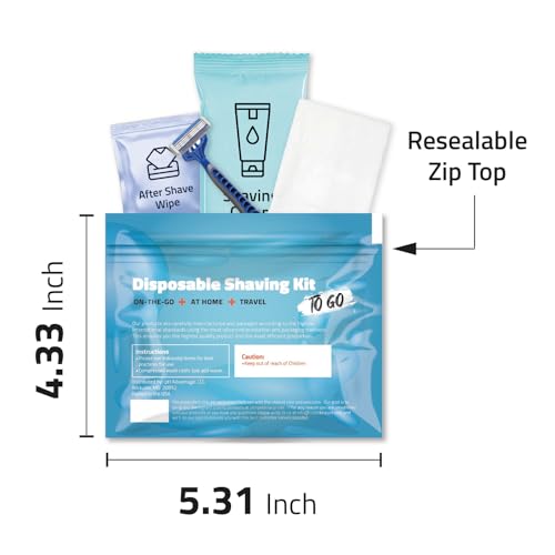 Shaving Kit with Razor, Shaving Cream, Washcloth & Aftershave Wipe ? Men¡¯s Travel Shave Set for Hotels, Shelters & Outreach ? Disposable Grooming Pack (Blue) (10)