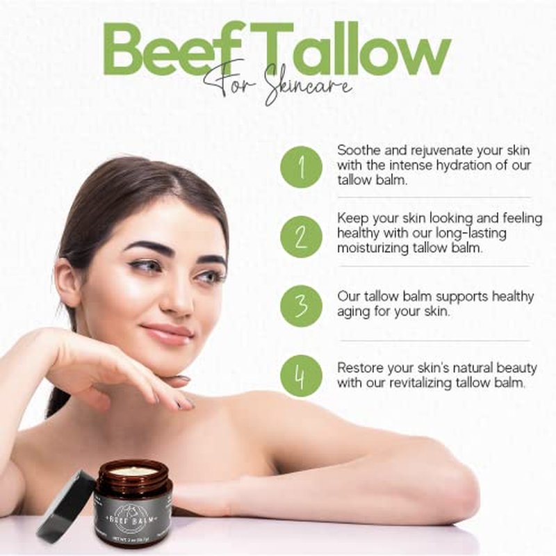 Beef Tallow Balm - Beef Tallow For Skin Care, Tallow Moisturizer, Face Cream, Lotion & Cream (Vanilla, Grass-Fed Tallow)