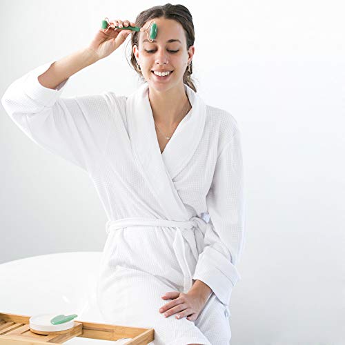 Green Jade Face Roller and Gua Sha Set - Skin Care Massage Tools with Hand-Drawn Gift Box