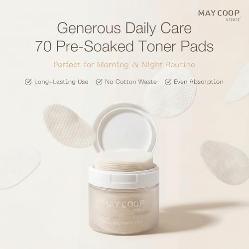 MAY COOP Raw Moisture Toner Pads with Maple Sap & Chamomile, Hydrating & Exfoliating, 70 Count
