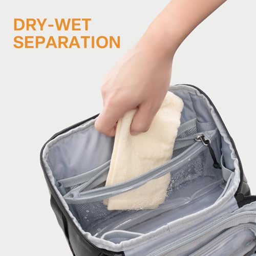 Everfun Medium Black Travel Toiletry Bag for Men & Women with Wet Dry Separation