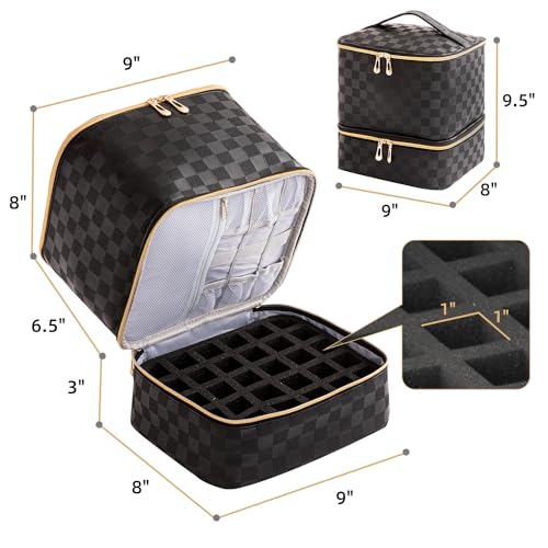Nail Polish Storage Organizer Checkerboard Black - Removable Dividers & Portable