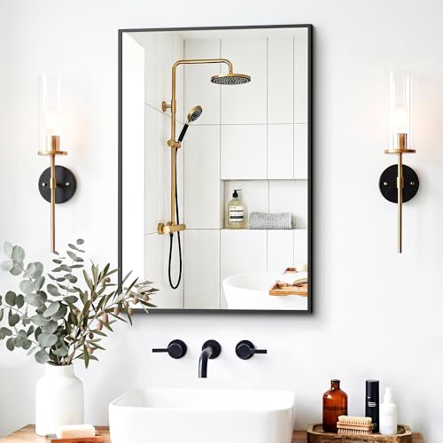 Black Bathroom Mirror Wall Set - 2 Pack 30x20 Inches - Shatterproof & Frameless