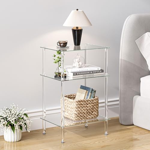 Transparent 3-Tier Tempered Glass Side Tables Set of 2 - Modern Acrylic End Tables