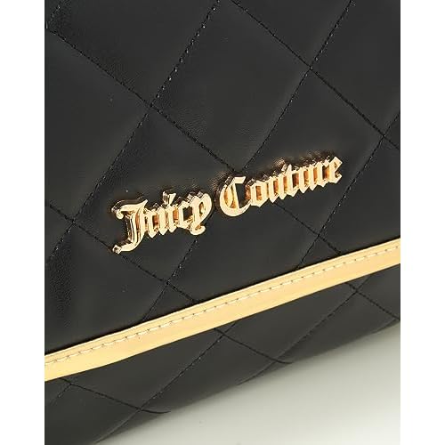 Juicy Couture Black Makeup Bag Cosmetics Organizer Travel Essentials Hanging Hook Faux Quilted Leather Gold Trim