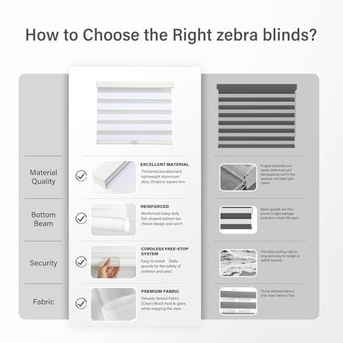 AOSKY Cordless Zebra Blinds for Indoor Windows 59x72 White - Light Control & Privacy