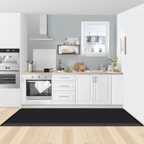 Black 72in x 22in x 0.8in Thick Anti-Fatigue Kitchen Mat Cushioned Floor Rug