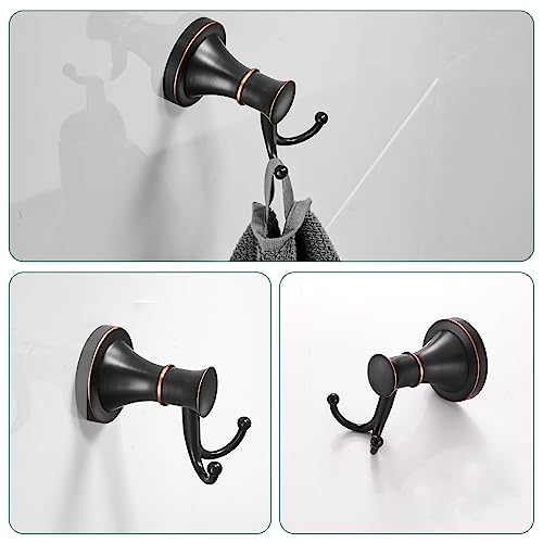 Oil Rubbed Bronze Bathroom Accessory Set - 4-Piece Wall Mount Hardware with Towel Bar, Ring, Hooks & Toilet Paper Holder - Modern Design