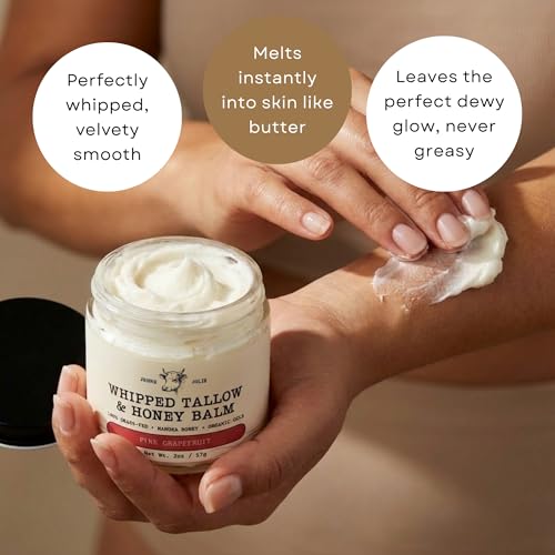 Whipped Grass-Fed Tallow Balm & Manuka Honey For Skin Face Body - Organic Jojoba & All-Natural Moisturizing Cream for Nourished, Soft Skin - Handmade All-Natural Moisturizer (2 Oz, Pink Grapefruit)