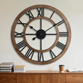 Brown 24-Inch Rustic Wooden Wall Clock with Roman Numerals - Farmhouse Decor