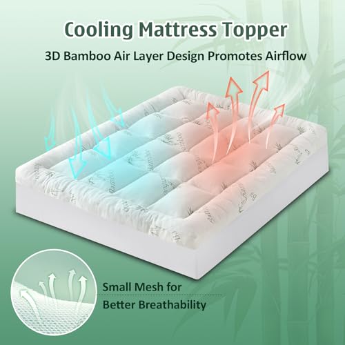 DOWNCOOL King Mattress Topper 3 Inch Breathable Bamboo Viscose Air Layer