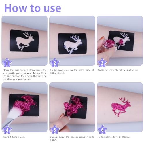 Kids & Adults Glitter Tattoo Kit with 42 Glitters & 209 Stencils for Face Body Art