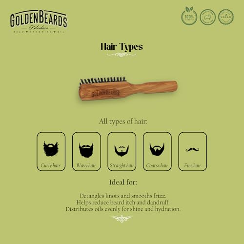 Golden Beards Big Beard Brush ? Pear Wood Handle & Natural Boar Bristles ? Large Beard Grooming Brush for Thick, Long Beards ? Handmade, Vegan & Cruelty-Free