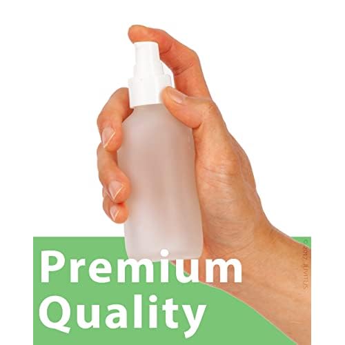 JUVITUS 4 oz / 120 ml Frosted Clear Glass Boston Round Bottle with White Treatment Pump BPA Free Refillable Empty Storage Containers (12 Pack) + Travel Foamer