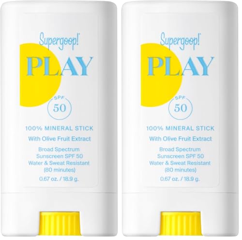 Mineral Sunscreen Stick SPF 50 - Water-Resistant Face Sunblock 0.67 oz Pack of 2