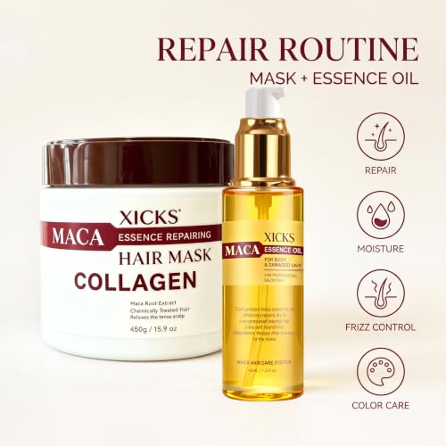 Collagen Hair Mask & Hair Oil Set for Damage Repair & Frizz Control