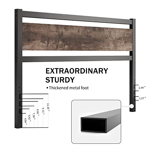 King Wooden Headboard with Metal Slats - Rustic Industrial Style, Easy Assembly