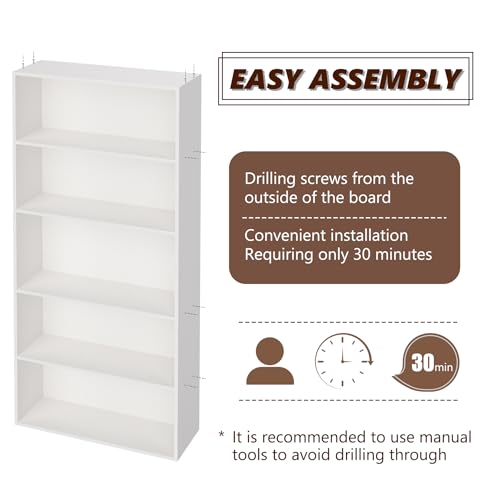 White 5-Tier Wooden Cube Book Shelf - 54 Inch Storage Organizer for Any Space