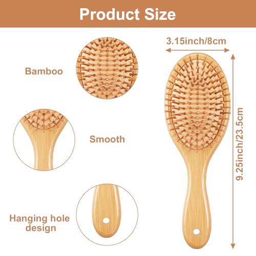 Bamboo Hair Brush Set - 12 Pcs Wooden Paddle Brushes with Oval Handle