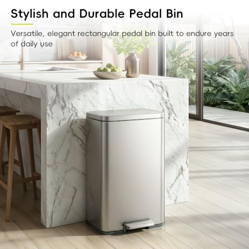 EKO Madison 50L Brushed Stainless Steel Step Trash Can with Soft Close Lid