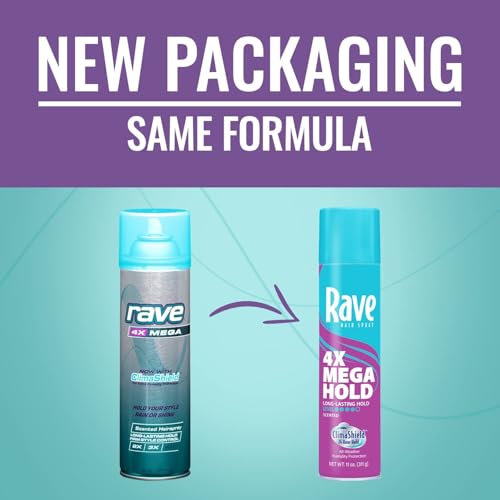 Rave 4X Mega Long-Lasting Firm Hold Scented Hair Spray for Heat Protection, Volume and Shine - ClimaShield for Extra Humidity & Minimizes Frizz - 4 pc