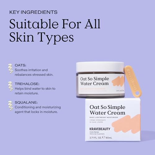 KraveBeauty Oat So Simple Water Cream 80mL - Sensitive Skin Hydrator, Pack of 1