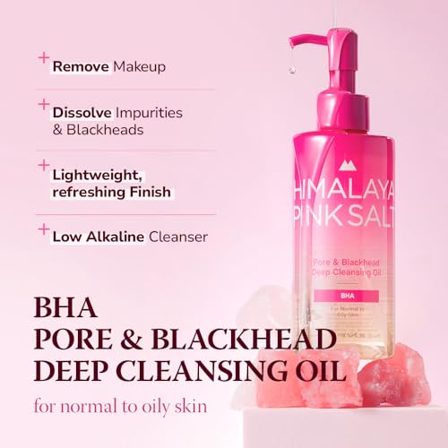 HIMALAYA PINKSALT Pore & Blackhead Deep Cleansing Oil BHA, 6.7 fl oz 2 Pack - Pore Purifying Oil Cleanser with BHA for Blackhead Removal, Makeup Remover with Refreshing Low Alkaline Formula