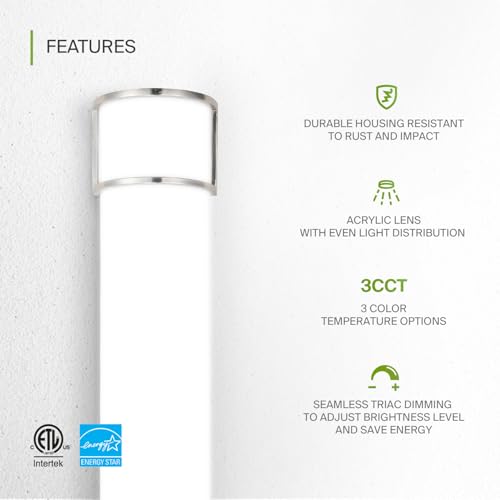 48-Inch Dimmable LED Vanity Light Fixture Brushed Nickel - 3CCT, Energy Star