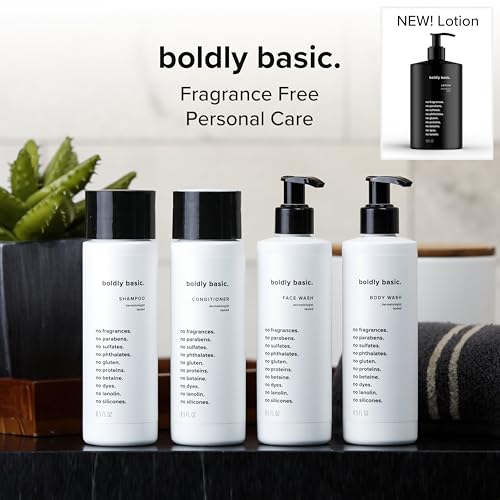 Boldly Basic Fragrance Free Lotion - Moisturizer for Dry and Sensitive Skin - Non Greasy - Unscented - Dermatologist Tested - No Sulfates, Parabens or Gluten - Hypoallergenic & Moisturizing (16 oz)