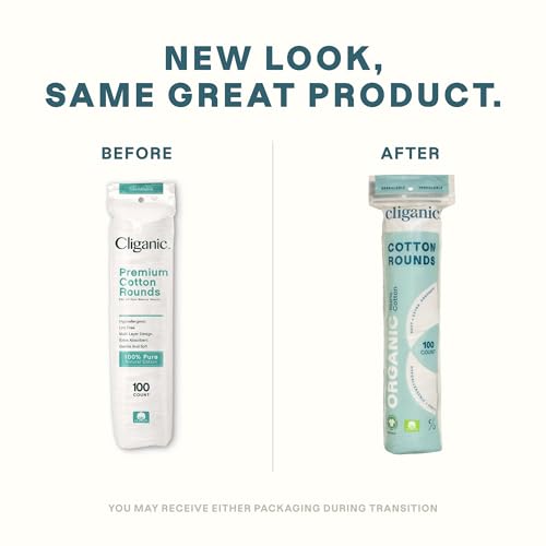 Cliganic Organic Cotton Rounds (300 Count) Makeup Remover Pads, Hypoallergenic, Lint-Free | 100% Pure Cotton (Packaging May Vary)