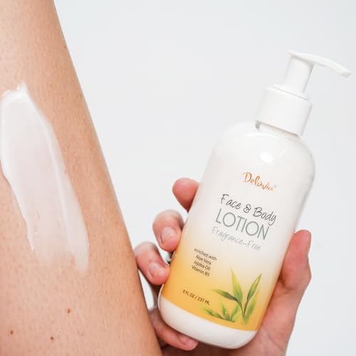 Delúvia 8oz Unscented Moisturizing Body & Face Lotion with Aloe Vera, Shea Butter, Jojoba Oil – Daily Hydration for All Skin Types