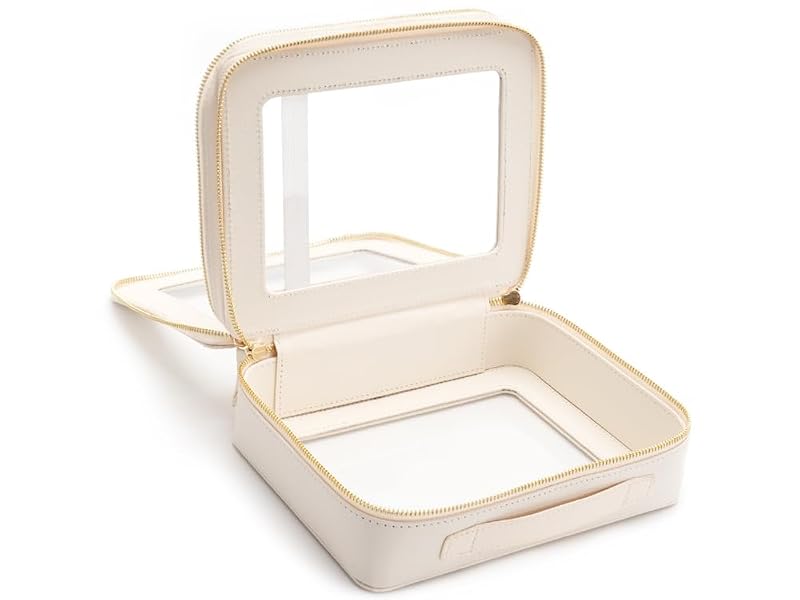 Aveniee Off-White Dual Layer Large Clear Makeup Bag - Double-Sided Train Case