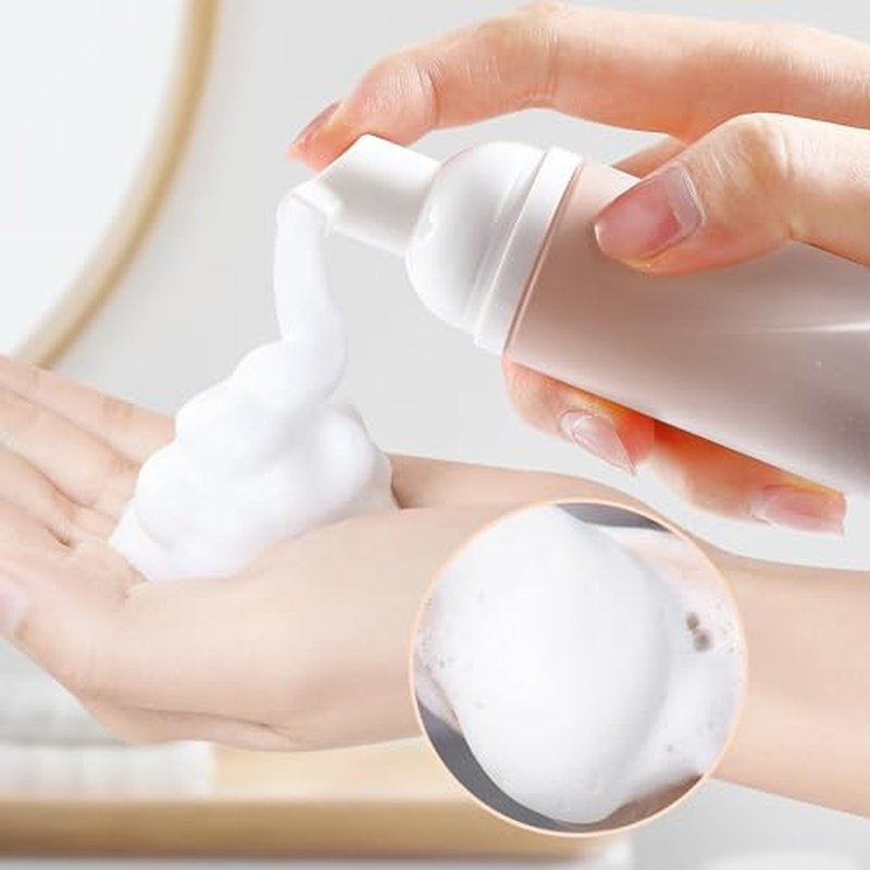 Empty 2 oz. Foam Pump Bottles (12 pcs.) Travel Foam Soap Dispenser for Hand Soap, Eyelash Shampoo Cleaner (Gradient Pink Bottle with White Pump and Clear Lid)