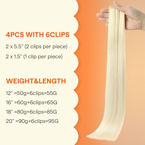 White Blonde Clip-In Hair Extensions - Seamless 12 Inch 4-Piece Set - Variation of TH-#1000