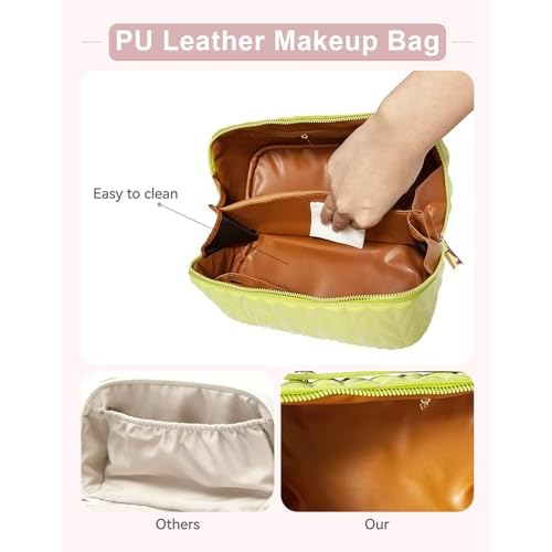 Travel Makeup Bag for Women, Large Capacity Cosmetic Bags for Girls, Compact Pouch Make up Organizer, Waterproof Toiletry Bag with Divider and Handle (Green)