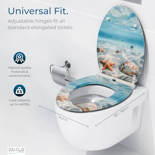 Sanilo Waterworld Elongated Wooden Toilet Seat with Soft Close & Quick Release