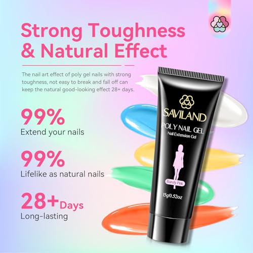Poly Gel Nail Kit - 20 Color All-in-1 Poly Nail Gel Set for Nail Extensions & Repairs - SAVILAND