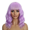 Mxayhnajxl Purple 14 Inch Wavy Bob Wig with Bangs for Women - Cosplay & Daily Use