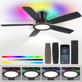 BYKISTOK 52-Inch Flush Mount Ceiling Fan with RGB Light - Black Reversible Mute Motor