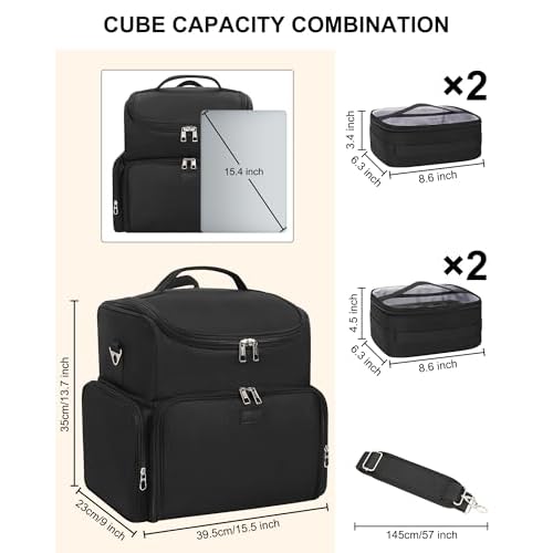 Relavel Tattoo Backpack with 4 Removable Pouches, Tattoo Travel Case with 3 Detachable Dividers, Waterproof Tattoo Carrying Case for Stencil Printer, Equipment and Supplies - Black
